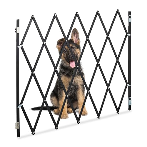 Relaxdays Cancelletto di Sicurezza per Cani, Recinzione Allungabile Fino a 130 cm, Alto 87,5-100 cm, in bambù, Nero