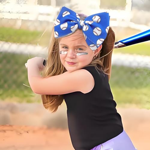 Baseball Baby Bow Headband High Stretchy Soft Nylon Headbands for Infant Girls Toddler Handmade Hairbands with Bows Baseball Hair Accessories Red Blue2