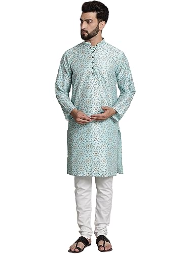 Image of SOJANYA (Since 1958 Men's Silk Blend Printed Kurta and Churidar Pyjama Set