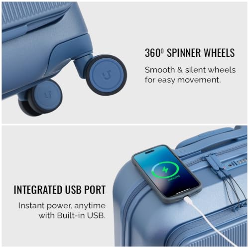 Image of Urban Jungle by Safari, Overnighter Cabin Trolley Bag with Laptop Compartment, Hardside Polycarbonate Small (55 Cm) Suitcase with USB Charging Socket, 8 Silent Wheel Luggage for Both Men&Women (Blue)