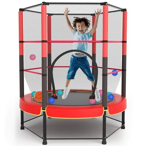 55 Kids Trampoline with Heightened Safety Net Fortified Toddler Trampolines with Anti-Rollover Bottom No-Gap Spring Cover Arched Zipper Door Indoor Outdoor Trampoline for Toddlers