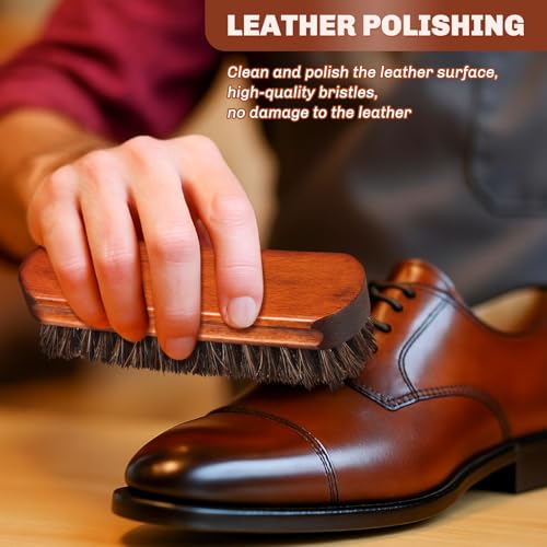 Image of 2 Pcs Horsehair Shine Shoes Brush Kit Polish Dauber Applicators Cleaning Leather Shoes Boots Care Brushes Suede Cleaner Brush(Brown Concaved Brush)