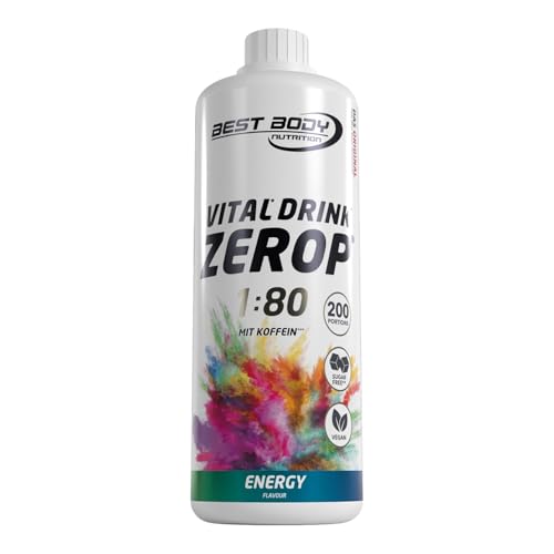 Best Body Nutrition Vital Drink ZEROP® – Energy mit 60 mg Koffein, Original Getränkekonzentrat – Sirup – zuckerfrei, 1:80 ergibt 80 Liter Fertiggetränk, 1000 ml