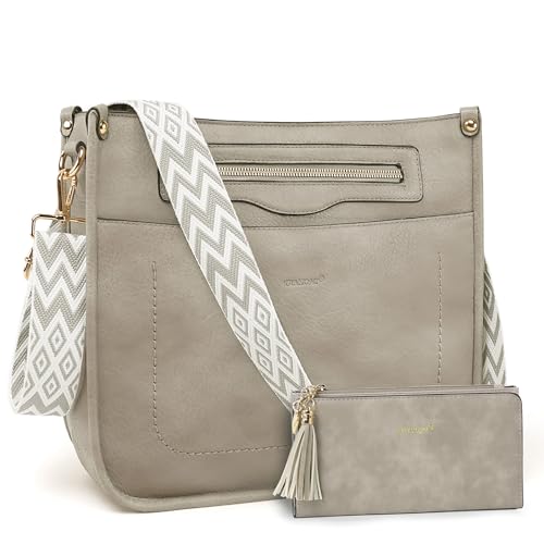 TANTOMI 2PCS Crossbody Bags for Women, Vegan Leather Purses for Women, Hobo Handbags Wallet Set with Adjustable Guitar Strap
