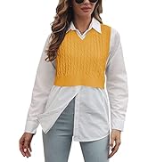 Lailezou Women's V-Neck Knit Sweater Vest Solid Color Argyle Plaid