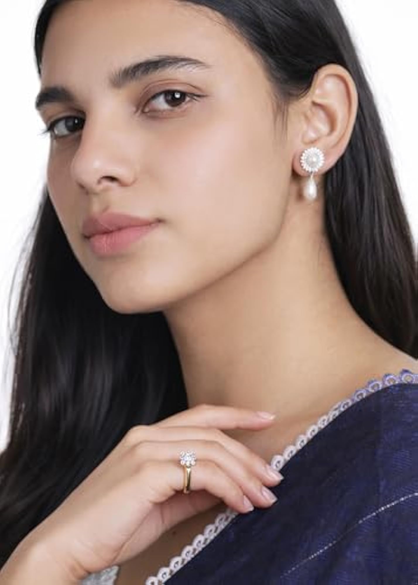Women's Pure Hallmarked Silver Krishna Pearl Drop Bali Earrings