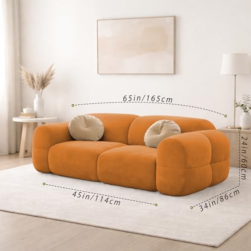 Image of Casaliving Vetras Modern Velvet Bubble Cloud Sofa, Tufted Design Upholstered 2 Seater Sofa Set for Living Room, (Orange Colour) Premium Velvet Fabric Sofa