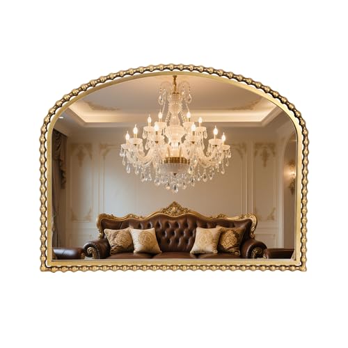 CAVINHOME 36x28 Wide Arched Wall Mirror Antique Gold Bold Beaded Frame