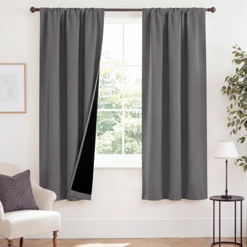 NICETOWN Grey Blackout Curtains 37 x 72 inches Long for Bedroom 2 Panels