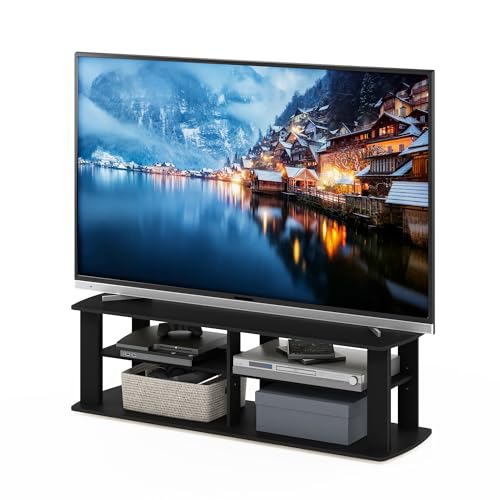 Furinno Nelly TV Stand, 3-Tier Entertainment Center with Open Shelves Storage, TV Console for TV up to 55 Inch, Soft Edges, for Living Room, Bedroom, Black by Furinno - Used condition - US$42.62