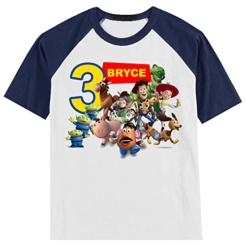 Personalized Toy Cartoon Movie Birthday Shirt | Personalized with Name and Age | Unisex Short Sleeve Raglan T-Shirt3