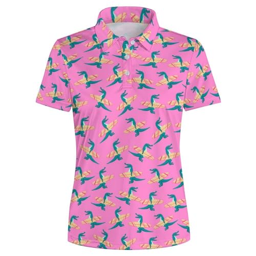 Women's Crocodile Surfing Polo Shirts Short Sleeve Golf Polo Shirts Dry Fit Moisture Wicking Collared Tennis Shirt M