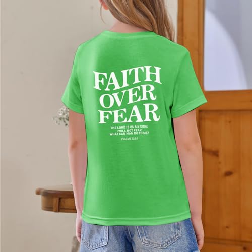 Image of Faith Over Fear Shirt Christian Jesus Tshirts for Girls Religious Inspirational Tees Bible Verse Tops for Kids 3-12