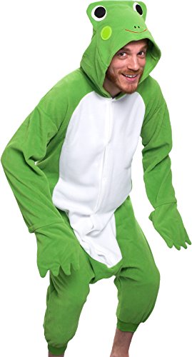 Silver Lilly Adult Pajamas - Plush One Piece Cosplay Animal Costume (Frog, XL)