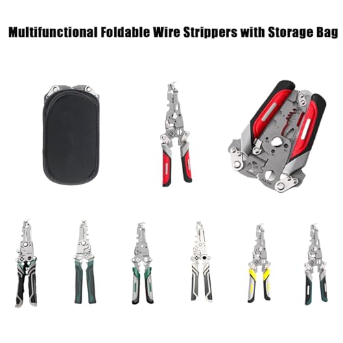 Image of 18 in 1 Foldable Wire Stripper, Multifunctional Folding Professional Wire Cutters, Multifunctional Wire Strippers Crimper Cable Cutter Pliers, Wire Stripper Tool (Red)