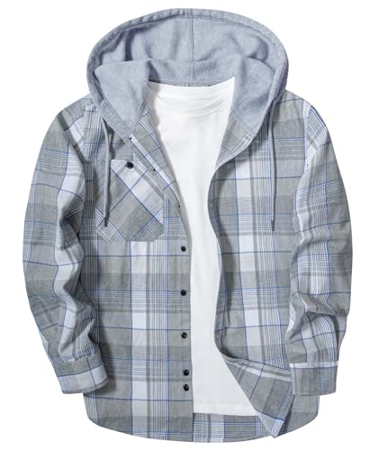 Image of Hooded Flannel Shirts for Men Plaid Long Sleeve Flannel Jacket Hoodies