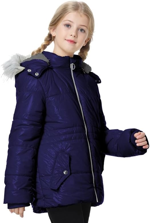 Girls Winter Coat Fleece Lined Jacket with Detachable Hood Warm Parka Comfy Puffer Outwear