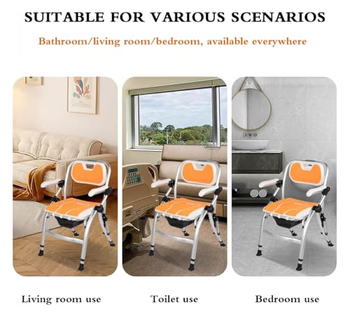 Silla de baño plegable para inodoro para personas mayores, hecha de aleación de aluminio, silla de transporte, altura ajustable, silla de ducha, silla con orinal para personas mayores o con discapacidad (B) miniatura 6