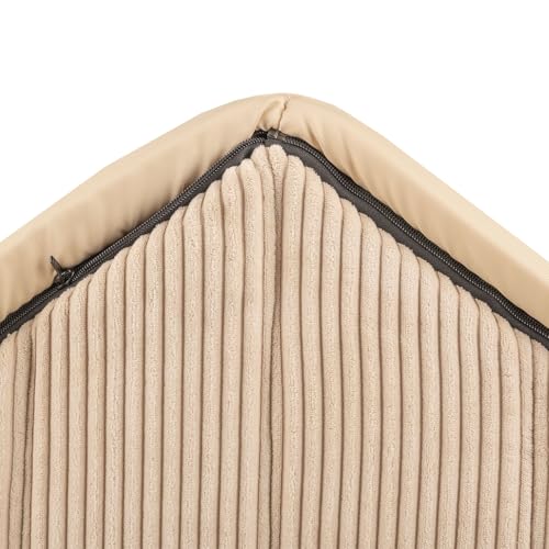 Petsona Hundehütte Rippenstrickstoff Waschbarer Bezug Reißverschlussdach, Beige,XL