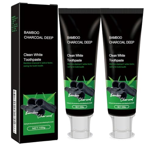 Charcoal Whitening Toothpaste Natural - Bamboo Activated Charcoal,Effective Teeth Whitening,Surface Stain Removal,Fresh Breath,Daily Oral Care Routine,Gentle for Adults & Sensitive Teeth (2PCS)