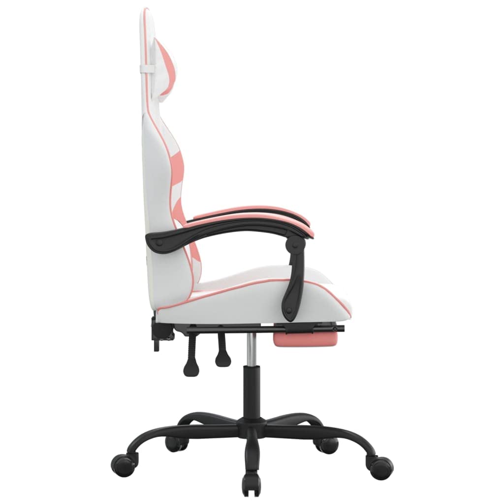 Tomostar Chaise Gaming, Chaise de Jeu Fauteuil Gamer Fauteuil de Bureau pivotante et Repose-Pied Blanc et Rose Similicuir