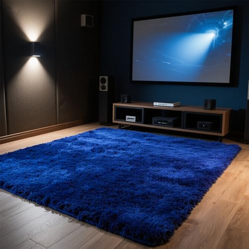 Area Rugs for Bedroom Living Room, 9x12 Soft Large Fluffy Fuzzy Shag Plush Furry Carpet, Soft Indoor Floor Mat for Kids Nursery Home Dorm Office Decor Aesthetic, Blue