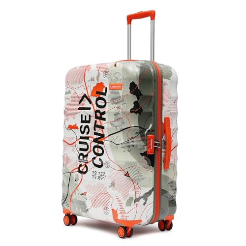 Image of uppercase Geo (Large) 76Cms, Hardsided Trolley Bag for Travel Printed Eco Polycarbonate Luggage, Combination Lock 8 Wheel Spinner Suitcase for Unisex, 2000 Days Warranty Green
