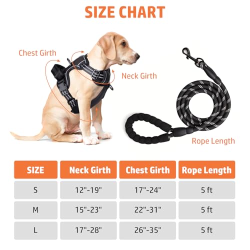 Hundegeschirr und 1.5m Leine Set, Brustgeschirr für Kleine Mittelgroße Grosse Hunde, Weich Atmungsaktiv Einstellbar Reflektierend Hundegeschirr Anti Zug (Schwarz, S)