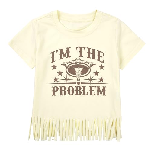 Girls Western Shirt Toddler Tassels Cowgirl T-Shirt Im The Problem Country Concert Shirts Summer Short Sleeve Top