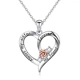 Sterling Silver Always My Sister Forever My Friend Rose Flower Love Heart Necklace