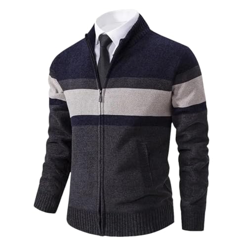 Men Striped Cardigan Slim Knitted Sweaters Stand Collar Zipper Knitting Sweatercoat