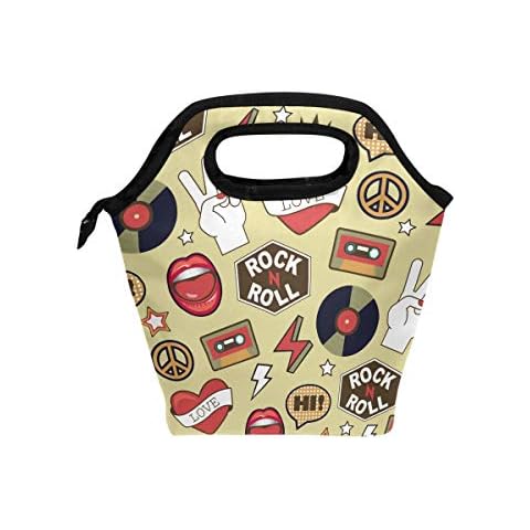 MyDaily lonchera Rock Music Doodle reutilizable aislante escuela bolsa de almuerzo Cover