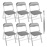 MA MAISON Set 6 Sedie Pieghevoli Imbottite - Seduta Comoda, Portatile, Struttura in Metallo, Slim, Salvaspazio, Resistenti, per Casa, Campeggio, Ufficio - da Interno, Esterno (Grigio, Similpelle)