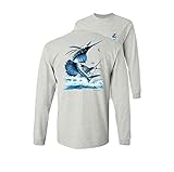Sailfish DEEP SEA Fishing Salt Water Fish Long Sleeve TEE, Ash Grey, XL
