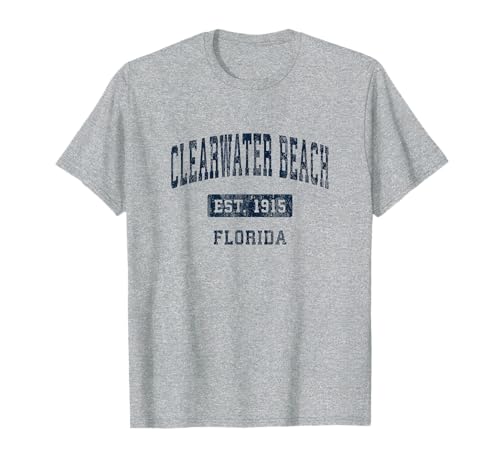 Clearwater Beach Florida FL Vintage Sports Established Navy T-Shirt