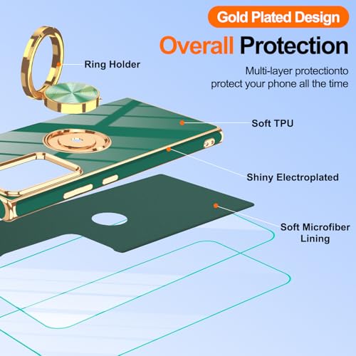 Gritup for Samsung Galaxy Note 20 Ultra Case: 2Pcs Screen Protector, 360° Rotation Ring Holder Magnetic Kickstand, Plating Gold Edge Soft TPU Shockproof Protective Cover for Note 20 Ultra Phone Green by Gritup - Used condition - Image 3