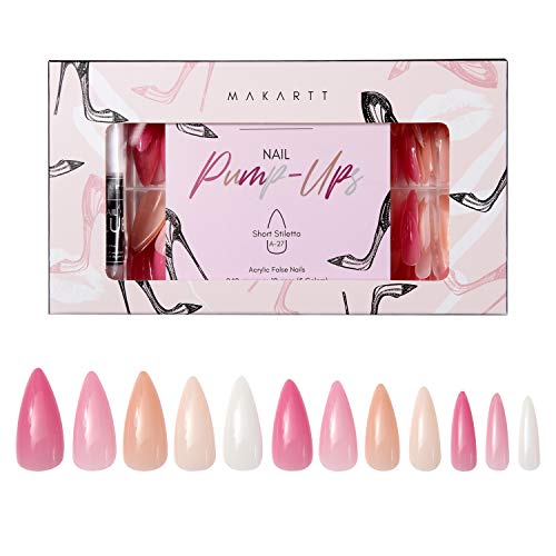 Makartt Acrylic Nail Kit, Press On Nails Set 240pcs Short Stiletto Nail Tips Full Cover Nude 4pcs Nail Glues 1pcs Nail File with Case False Nail Kit, Nail Pump-Ups in Bachelorette