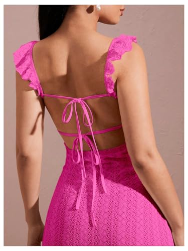Image of SOLY HUX Women's Maxi Dress Crochet Ruffle Sleeveless Backless Bodycon Long Dresses