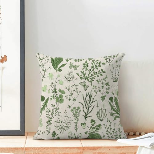 Image of AEIOAE Summer Pillow Covers 22x22 Inch Set of 2,Olive Green Wild Flower Plant Throw Pillows Case,Seasonal Floral Outdoor Decorative Square Linen Farmhouse Decor Cushion Covers for Home Sofa Bed Couch