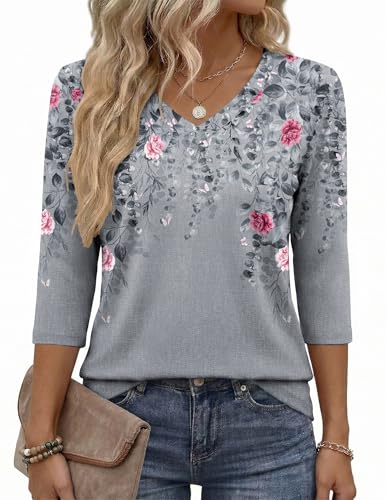 Image of Zeagoo Womens Blouse Casual 3 /4 Length Sleeve V Neck Basic T-Shirts Spring Summer Cute Tunic Tops Business Work Tees