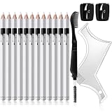 12Pcs Barber Pencil with 2 Sharpener 1 Sharpener Ruler Brush, White Magic Hairline Pencils for Lineup Beard Shaping Beard Guide Pen Barber Chalk for Beards Hair Makeup Design for Men