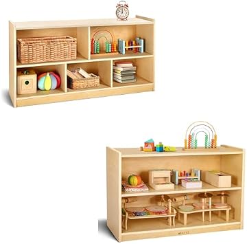 WINGYZ 5-Section Wooden Storage Cabinet + 2-Tier Wood Storage Shelf Organizer for Kids