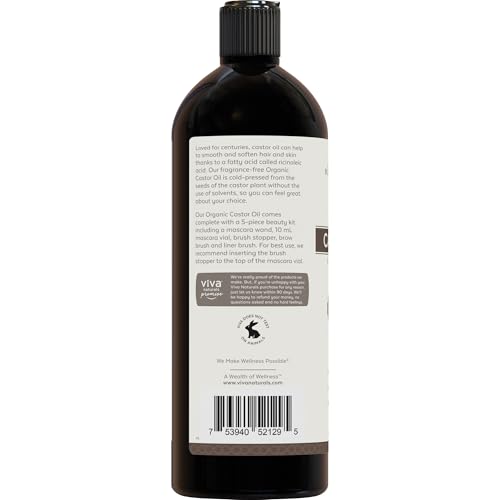 Viva Naturals Organic Castor Oil, Cold-Pressed, 16 fl oz – For Face, Hair, Eyelashes, USDA Organic, Non-GMO - With Beauty Kit - image 7