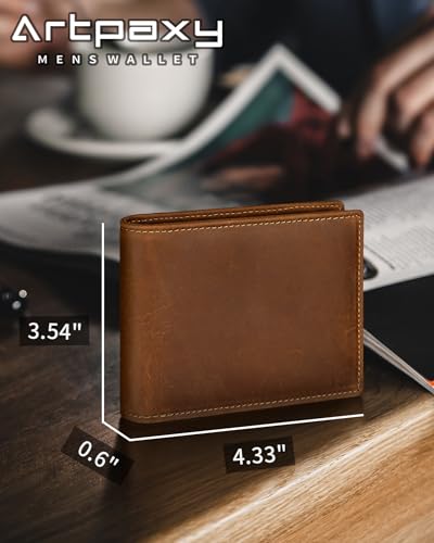 Mens Wallet Bifold Genuine Leather RFID Blocking Wallet for Men with 2 ID Windows 11 Card Holders 2 cash pockets 1 Gift Box2