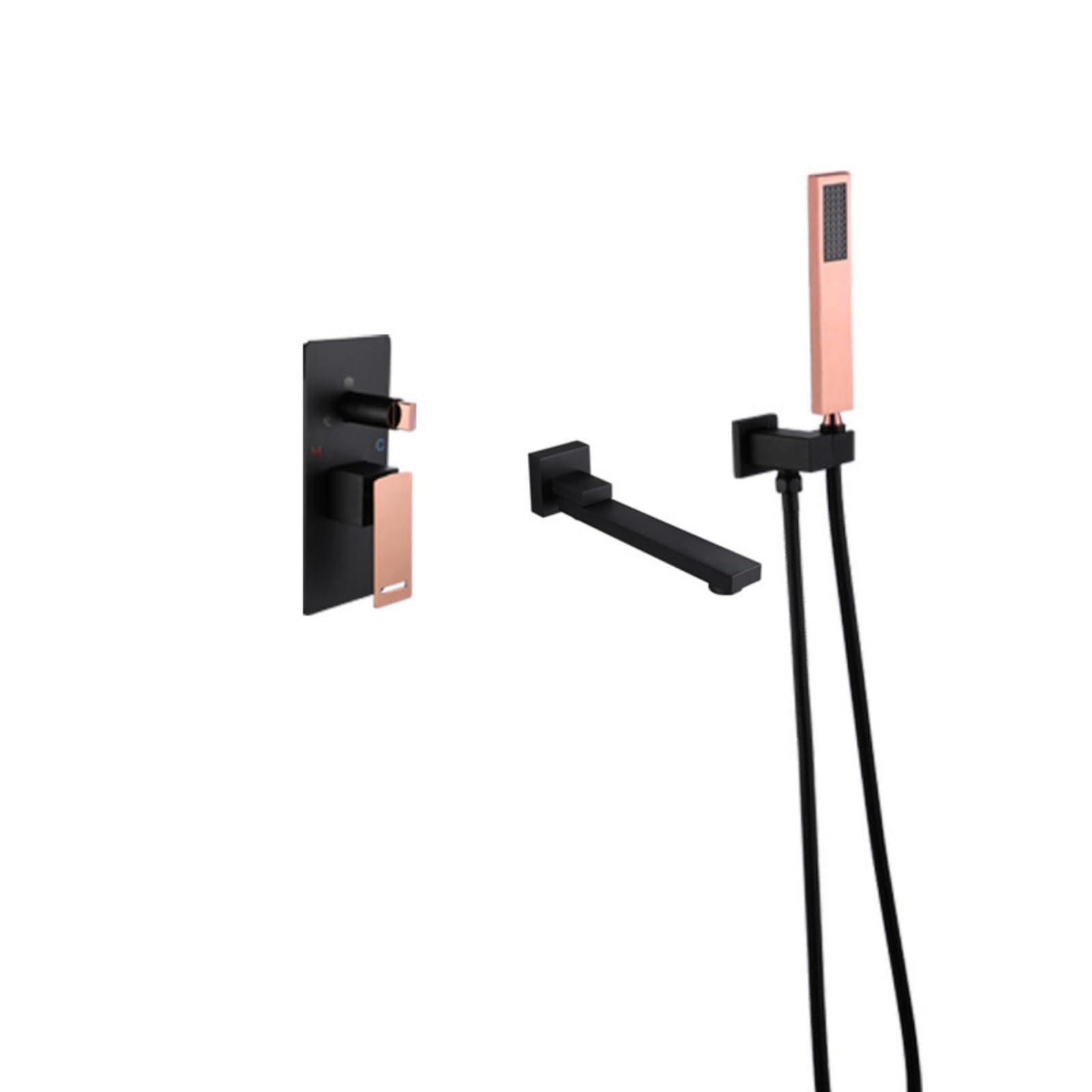 BHGFYXBS Bath Mixer Tap Black + Rose Gold Bath Tub Mixer Tap With Shower Swivel Spout Shower Mixer Tap Set For Bath Single Lever Tap,Black + Rose Gold