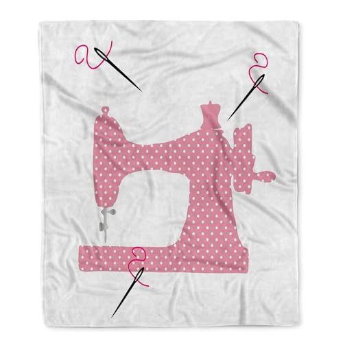 3dRose Pink Dot Sewing Machine Silktouch Minky Blanket