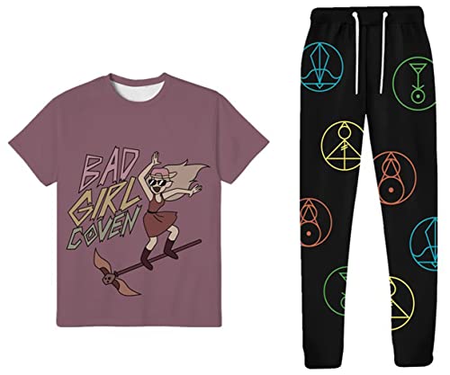 Howenlthy Adult Owl House Short T-shirt Suit Cosplay Owl Luz Noceda Sweatshirt Pants Casual Shirt Shorts Halloween Outfit (Suit-2 Large)