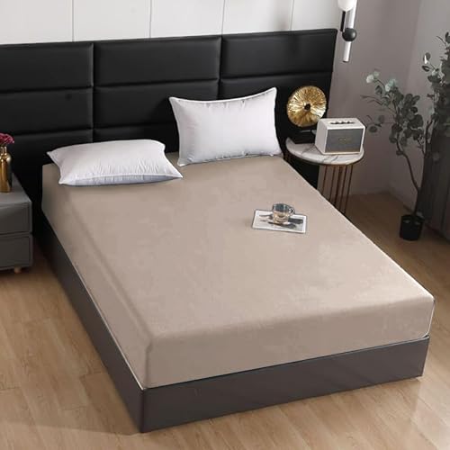 BESCH Sábanas Bajeras Térmica Terciopelo Ajustable de 150x200+30cm - Bajera Pólar Felpa, Súper Suave y Acogedora (Marrón Claro, Cama Matrimonio de 150)