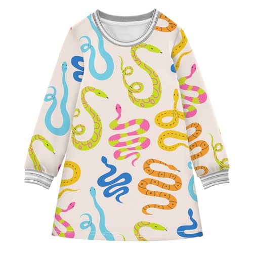 Colorful Snakes Girls Dresses Long Sleeve Sweatshirt Dress for Girls Winter Toddler Casual A Line Dresses Size 2-8T