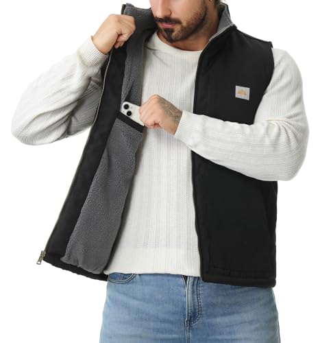 Men's Loose Fit Washed Duck Fleece-Lined Waterproof Workwear Mock-Neck Vest3